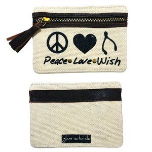 New PEACE LOVE WISH Canvas Pouch leather trim